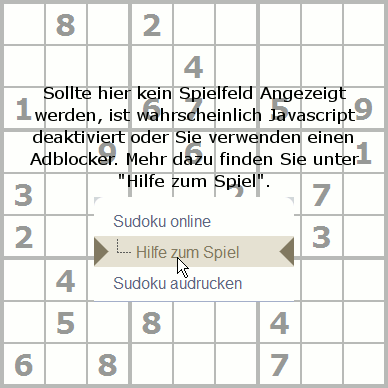 Verwenden Sie die Hilfe zum Spiel bei Problemen mit dem Sudoku online Spiel.